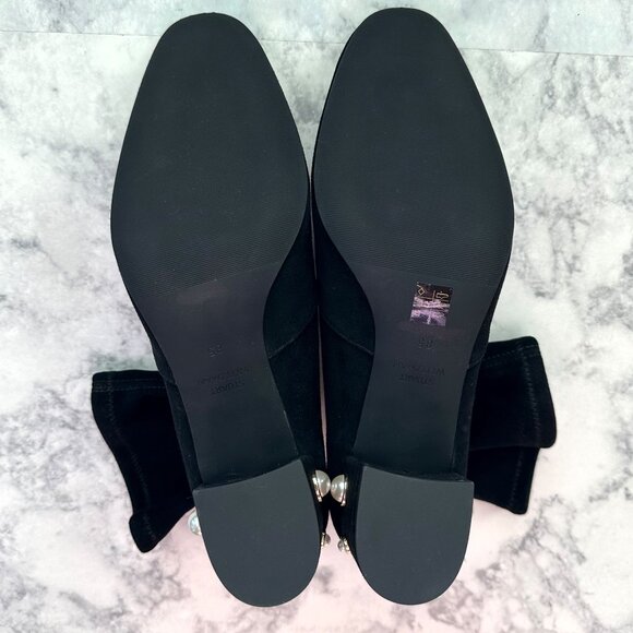 Stuart Weitzman Siggy Pearl Suede Booties in Black - Picture 5 of 9